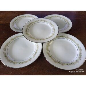 vintage Set of 5 Noritake 6908 White,Green,Silver Trilby porcelain 6.25" Plate
